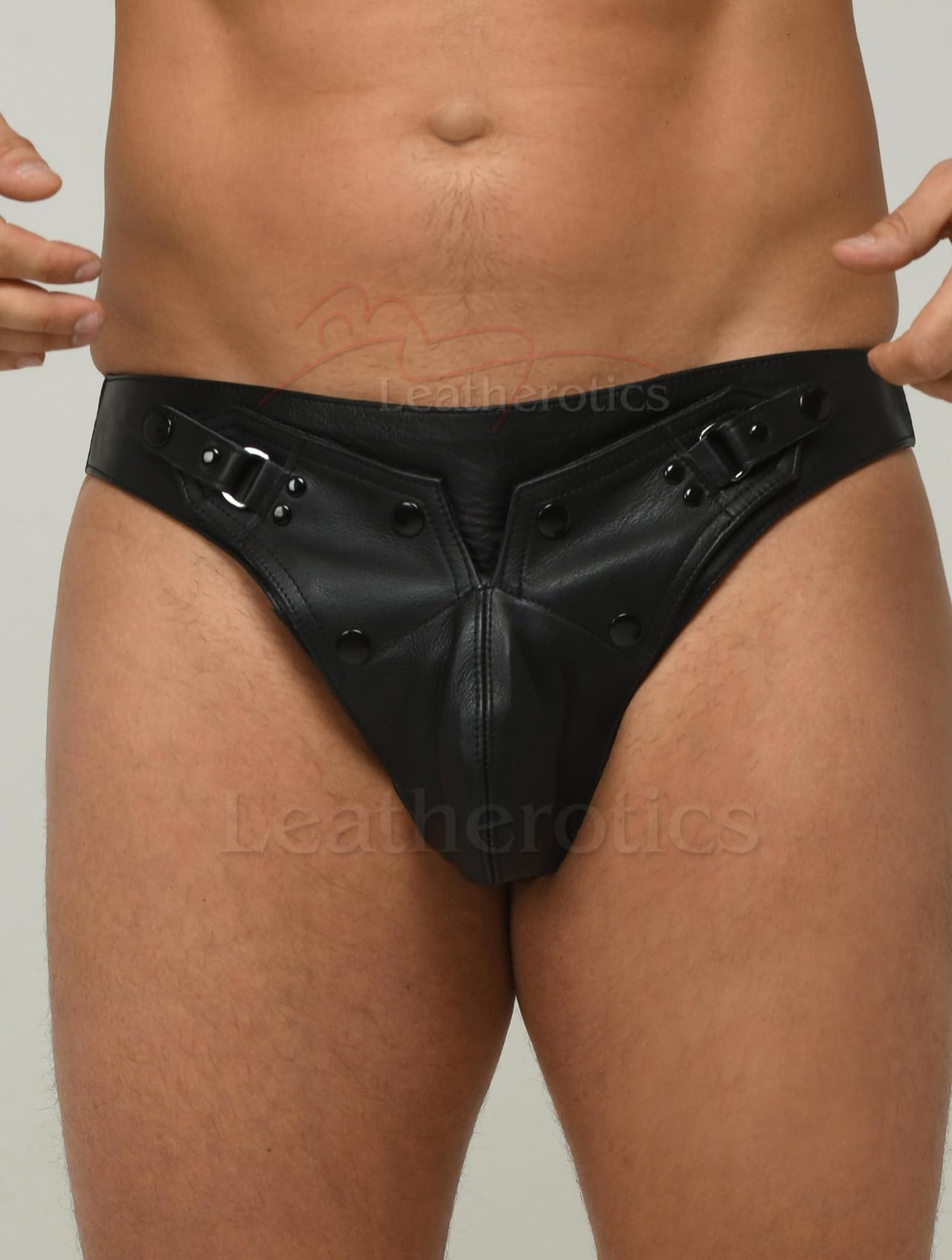 Leatherotics Mens Leather Underwear - Soft and Supple Leather Jockstrap with Detachable Front Pouch - 030 Black