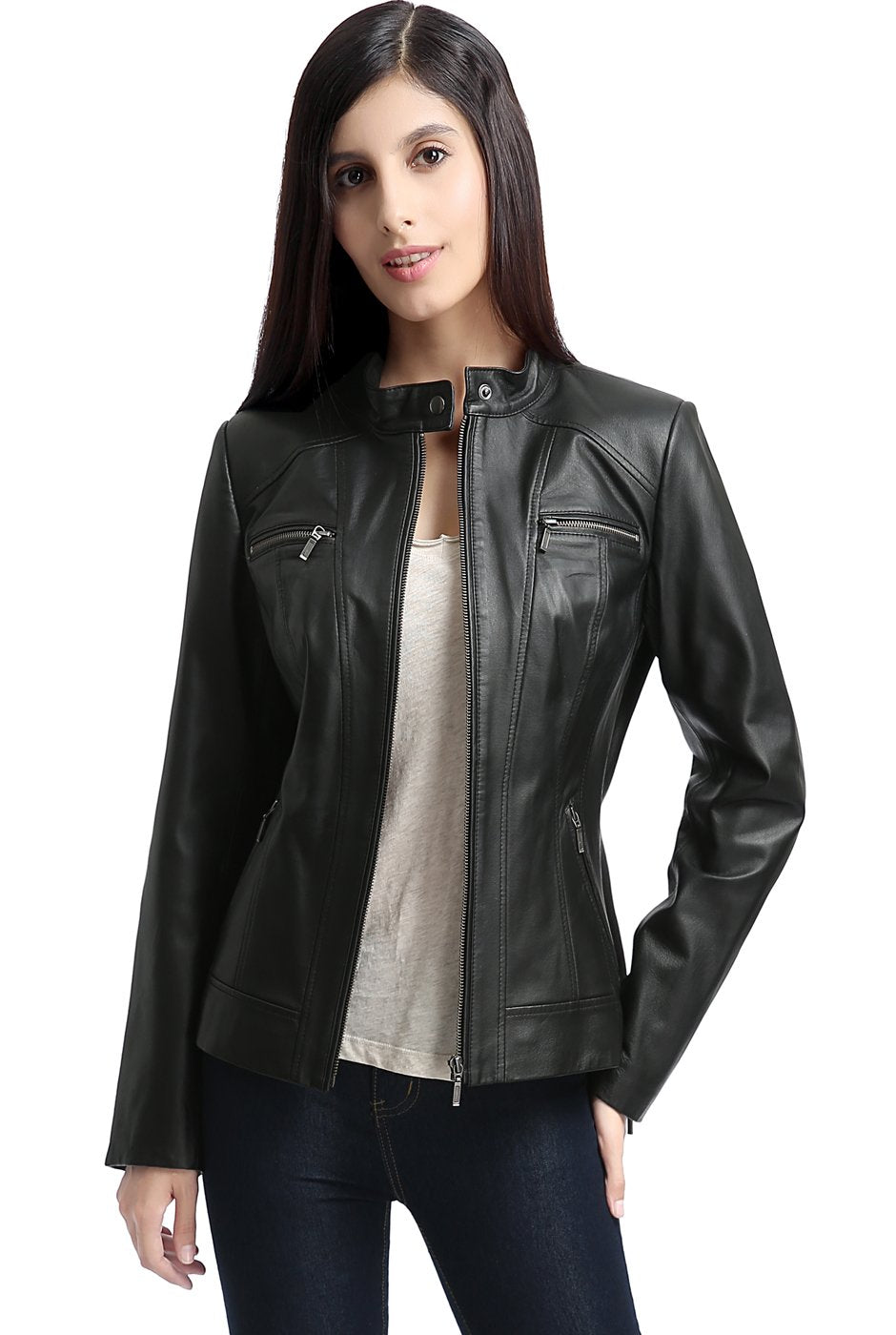 BGSD Women Mila Lambskin Leather Jacket (Also available in Plus Size & Petite), Black, X-Large