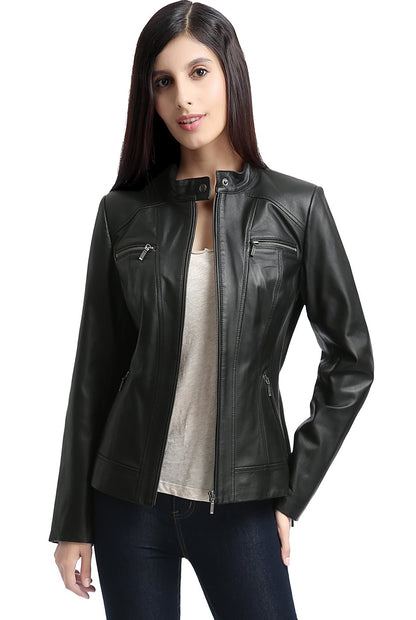 BGSD Women Mila Lambskin Leather Jacket (Also available in Plus Size & Petite), Black, X-Large