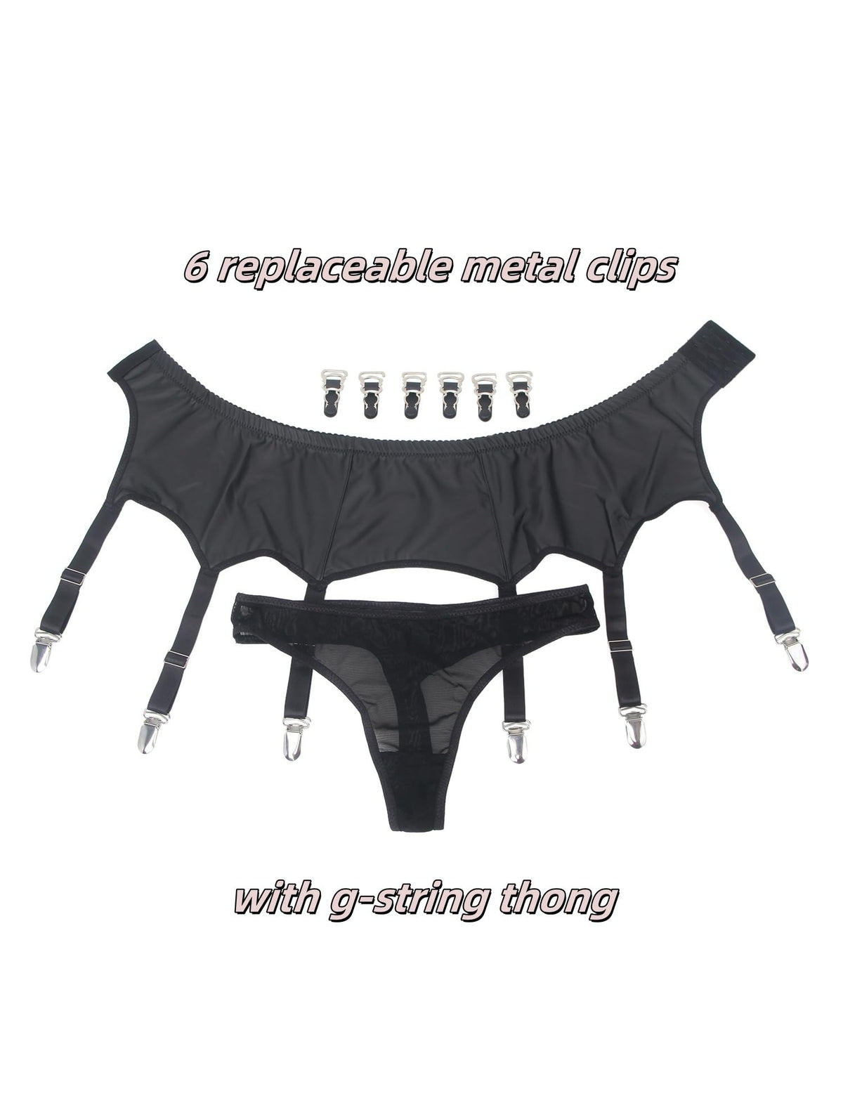 Womens Faux Leather Garter Belt with 12 Metal Clips Replaceable