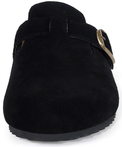 Genuine Suede Clogs for Mens Womens Leather Clogs Adjustable Buckle Cork Footbed Home Slippers Sandals Black