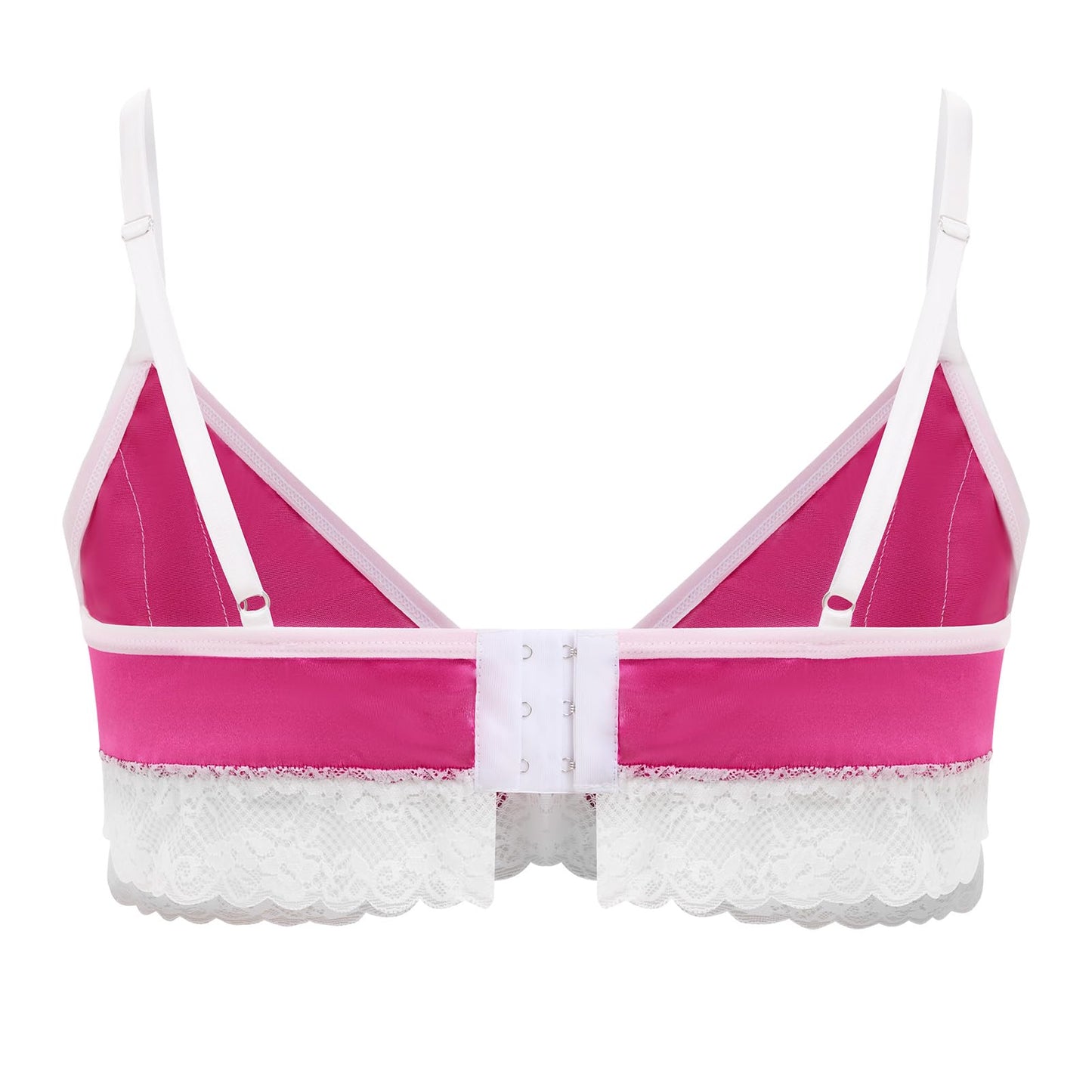 Men's Lingerie Bra - Shiny Silk Satin Bralette Floral Lace Trim - Sissy Top - Crossdressing