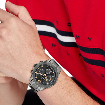 Tommy Hilfiger Men's Multifunction Stainless Steel Case and Link Bracelet Watch, Color: Grey (Model: 1792061)