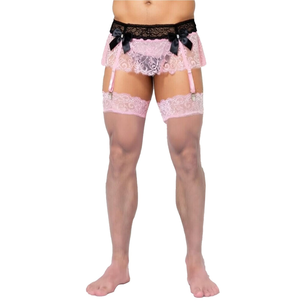 Men’s Sissy Femboy Lingerie Lace Skirt with G and Stockings - Crossdresser Outfit