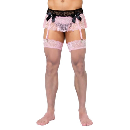 Men’s Sissy Femboy Lingerie Lace Skirt with G and Stockings - Crossdresser Outfit