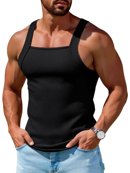 Runcati Mens Ribbed Knit Tank Tops Casual Sleeveless Slim Fit Shirts Summer Beach Workout Muscle Gym Tee Black