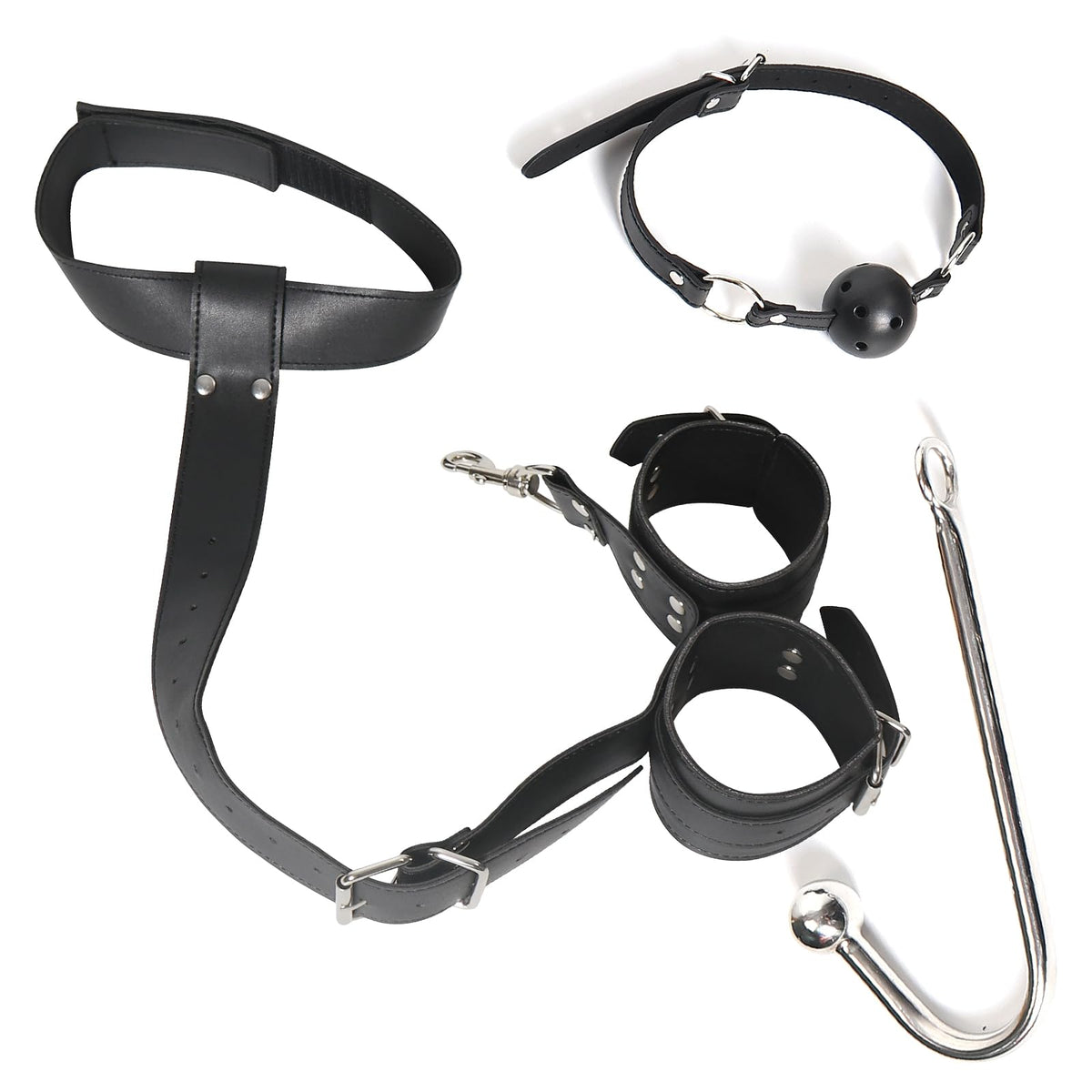 BDSM Anal Hook Sex Toys Neck to Wrist Bondage Set with Ball Gag for Couple