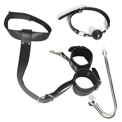 BDSM Anal Hook Sex Toys Neck to Wrist Bondage Set with Ball Gag for Couple