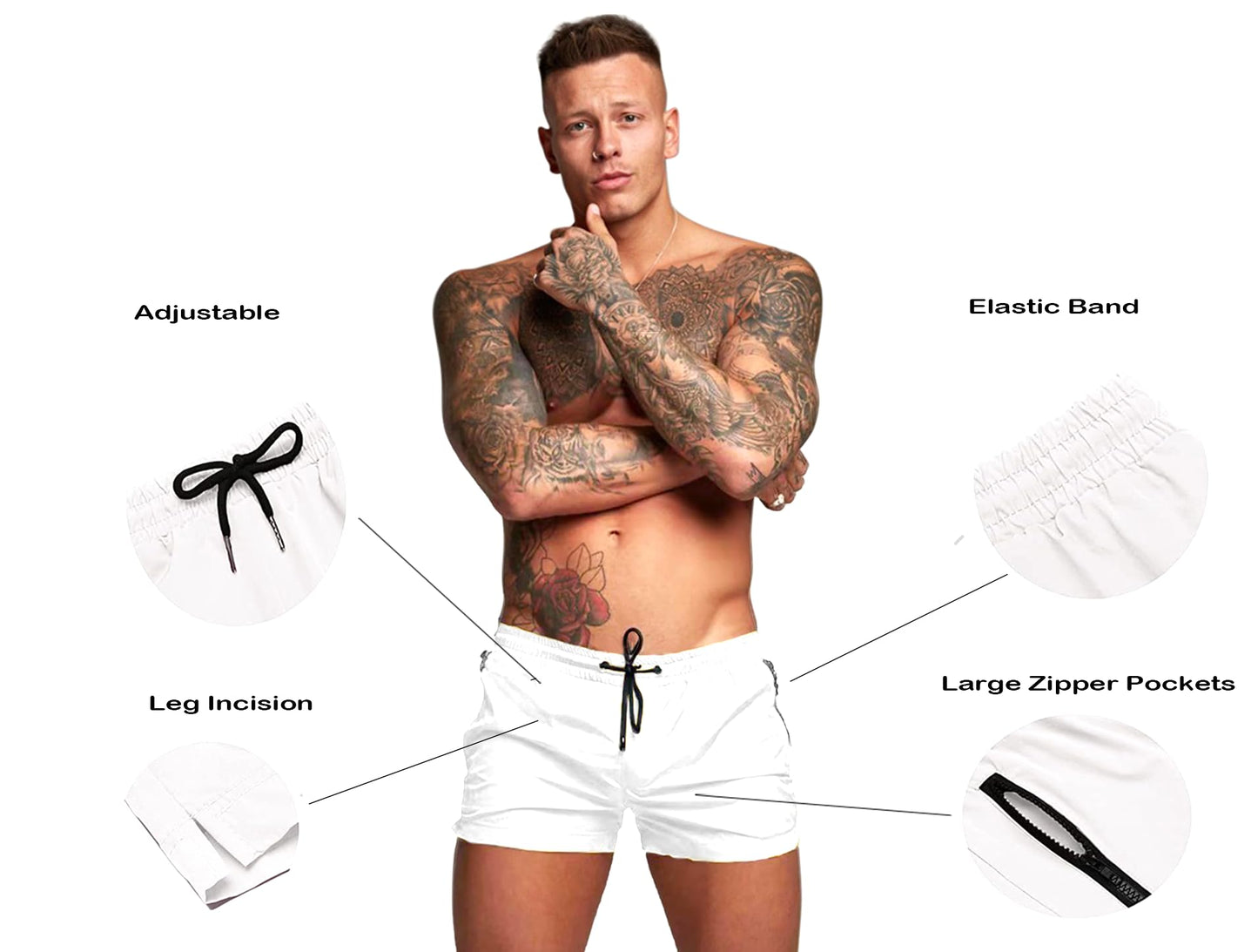 Redqenting Mens Swim Trunks Quick Dry Swimwear Zipper Pockets, Swim Shorts with Mesh Lining