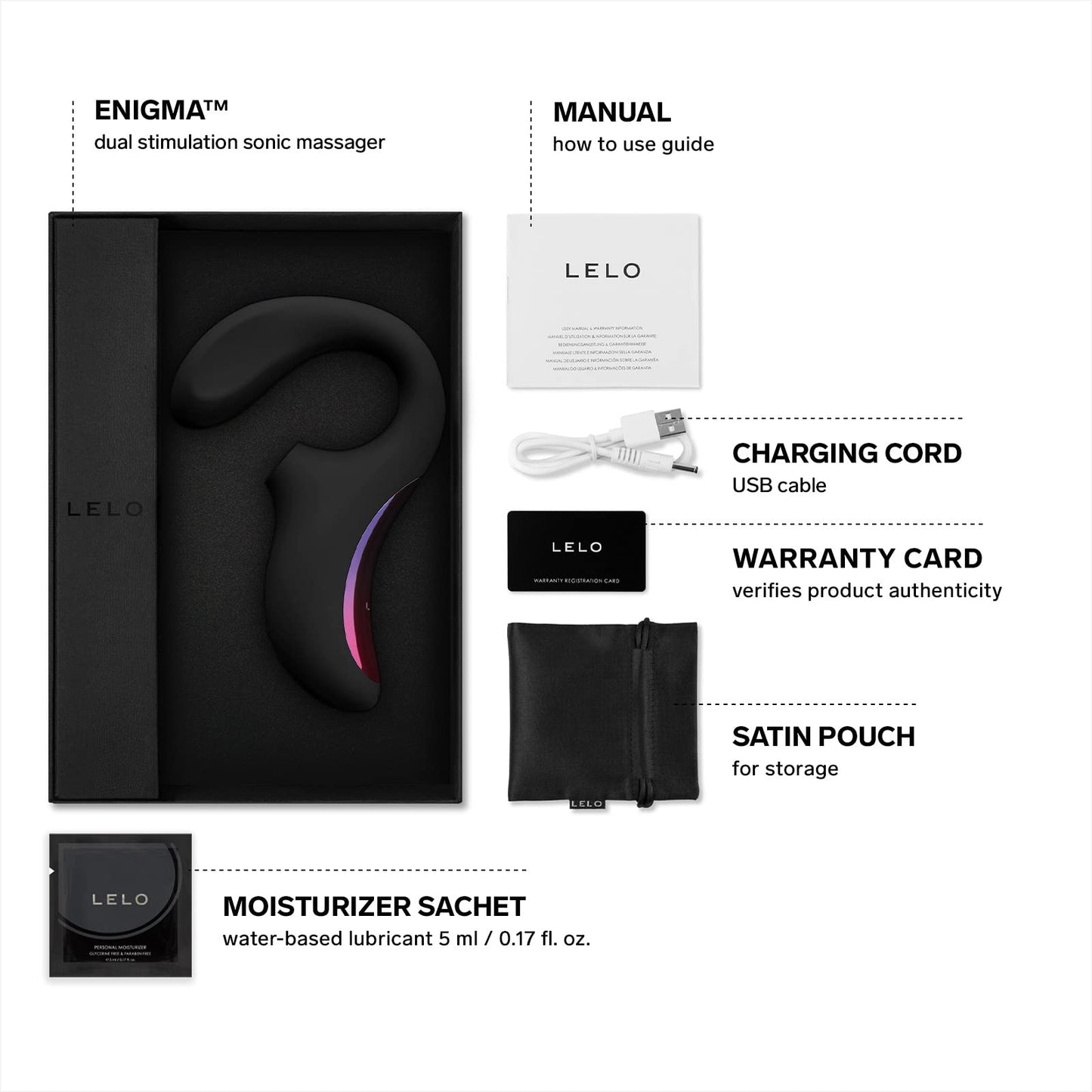 LELO Enigma Double Sonic Female Triple Stimulation Massager with Bluetooth App, 8 Pleasure Settings and 2 Extra Modes, Rabbit Sex Toy, Vaginal Vibrators (Black)