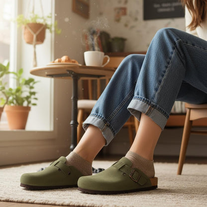CUSHIONAIRE Hana - Genuine Leather Suede Classic Clog Womens Shoes - Slip On Mule Comfortable Shoes for Women, KHAKI 10W