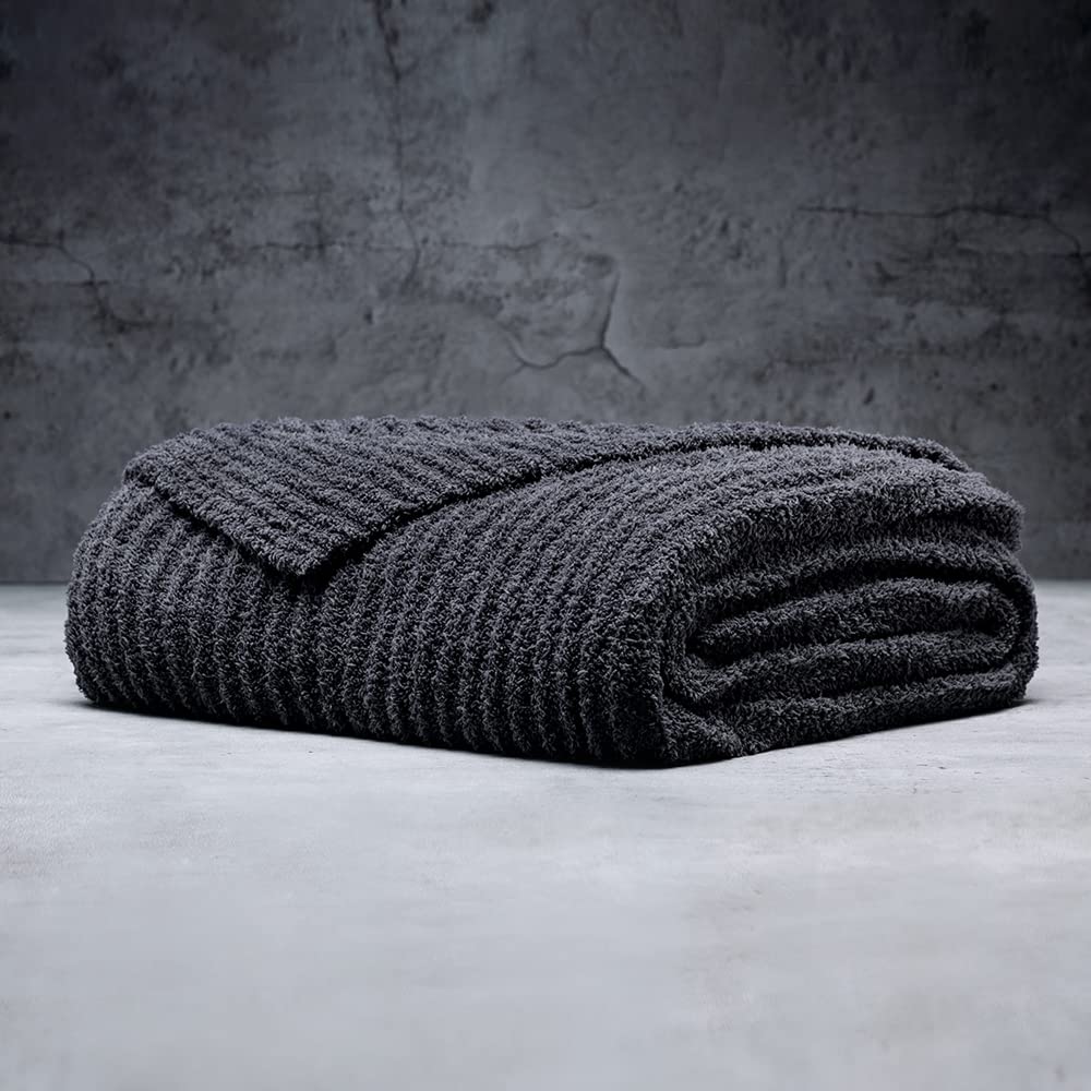 LUXOME Ultra Plush Throw Blanket | Super Soft | 50"x70" | Viscose & Polyester Blend | Charcoal (Dark Grey)