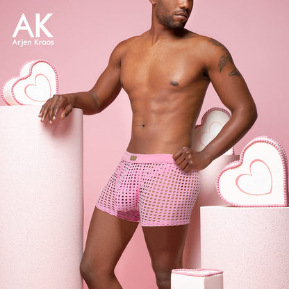 Arjen Kroos Men's Sexy Underwear Breathable Mesh Boxer Briefs Trunks,PINK-AK2060,XX-Large
