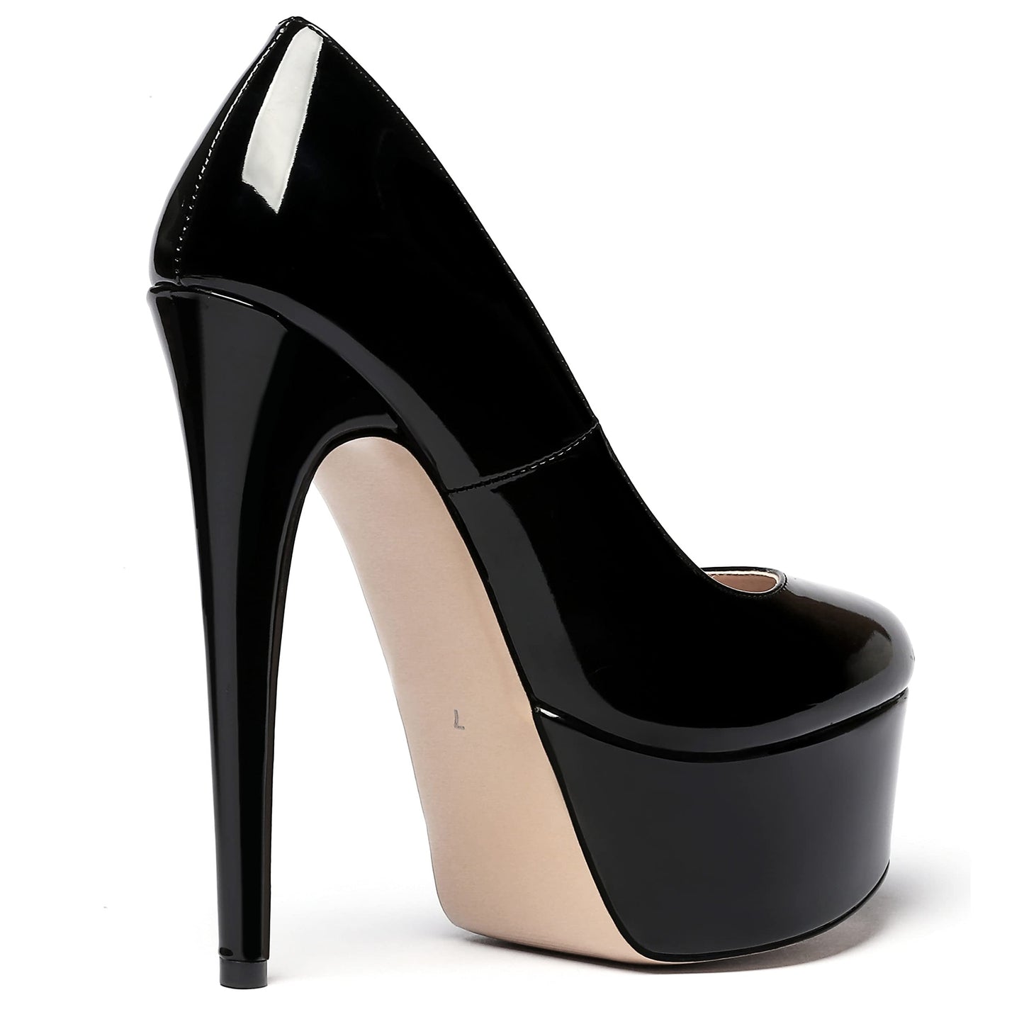 MODENCOCO Women's Black Patent Stiletto Slip On Round Toe 6 Inch High Heel Pumps Night Club Dress Shoes Size 8 - Zapatos de Tacon para Niñas