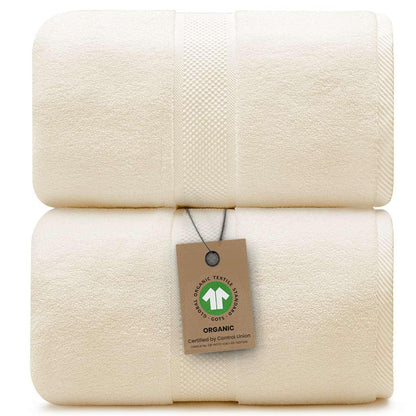 Alusa Home 100% Organic Luxury Bath Sheets - GOTS Certified - Extra Large 35x70 Inches (Pack of 2) Zero-Twist, Long-Staple Cotton Bath Sheet Set (Papyrus)