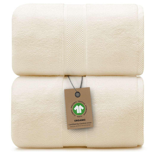 Alusa Home 100% Organic Luxury Bath Sheets - GOTS Certified - Extra Large 35x70 Inches (Pack of 2) Zero-Twist, Long-Staple Cotton Bath Sheet Set (Papyrus)