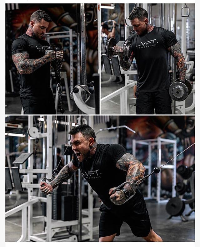 Lingt Chic Men's Gym Body Building Sports Running Workout Training Exercise Fitness Tees Shirt (US, Alpha, XX-Large, Regular, Regular, Black)