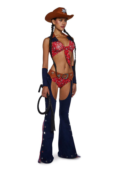 Rodeo Cowgirl Costume - Fringe Denim Suede Outfit by Trickz N' Treatz - Medium