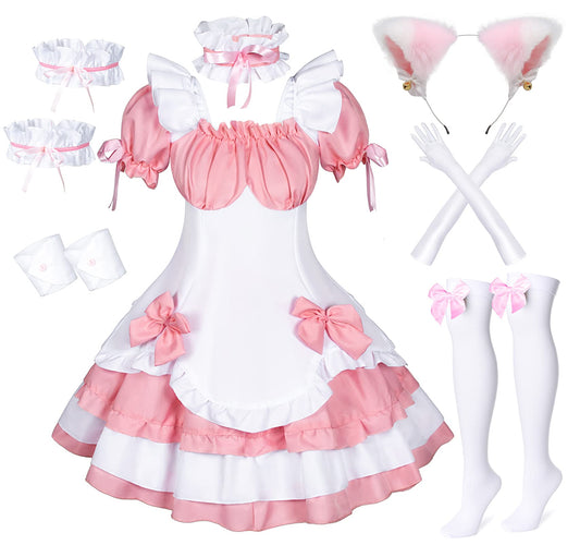 Anime French Maid Lolita Fancy Queen Princess Dress Cosplay Costume - Sissy. - Feminization （Pink XL）