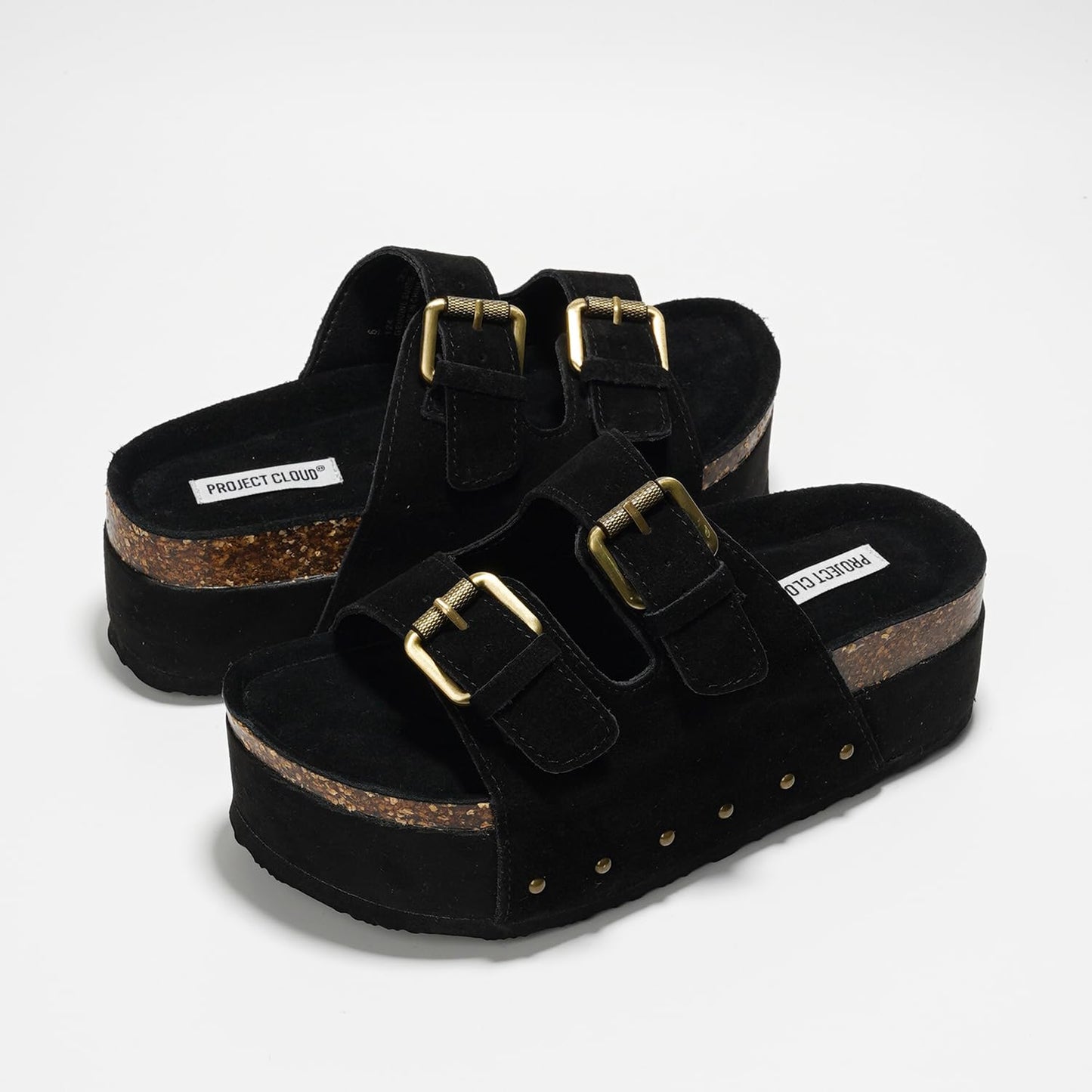 Project Cloud 100% Genuine Leather Platform Sandals Women - Memory Foam Insole with Two-Buckle - Non-Slip and Comfortable Wedge Sandals for Women 2026 (Oliy, BLK, 8.5)