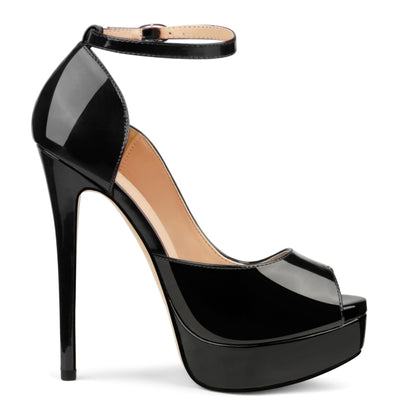 Women's Peep Toe Platform Stiletto Heels Pumps, Black Patent, US11