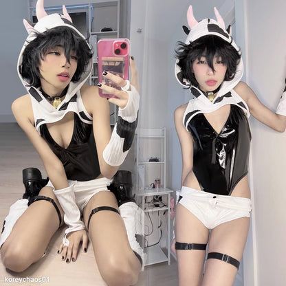 Men Cow Kawaii Animal Lingerie Sissy Cosplay Costume(White, S)Bc for