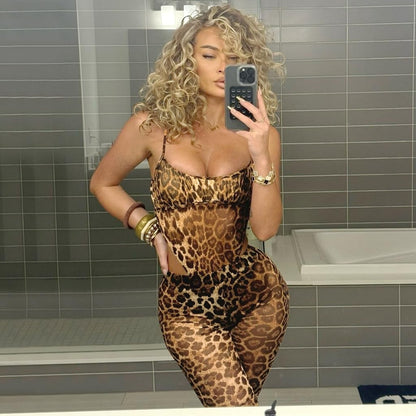 Cheetah Print Outfit for Women Sexy See Through Leopard Print Set Sexy Club Outfits for Women Clubwear 2025
