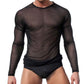 Crongless Men's Sexy Tank Top, Mesh Long Sleeves Transparent T-Shirt See Through Vest (Black, XL=Usually L)