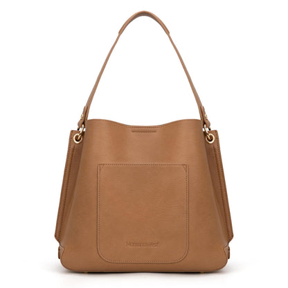 Montana West Hobo Bags for Women Medium Brown Shoulder Purse Casual Bucket Top Handle Handbag with Detachable Crossbody Strap, MWC-584BR