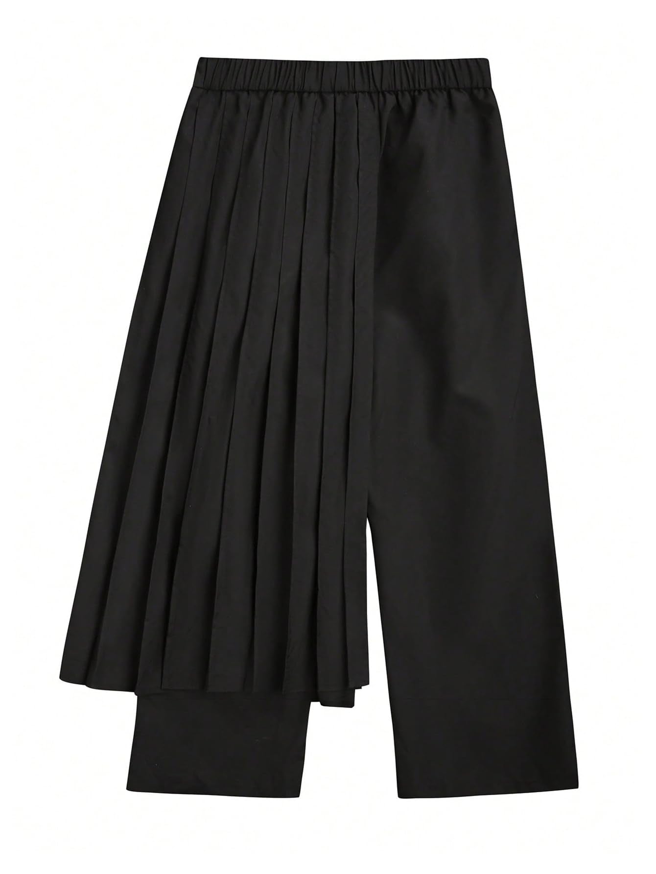 OYOANGLE Men's Skirt Pants Loose Wide Leg Asymmetrical Pleated Japanese Harajuku Kimono Trousers Black Small