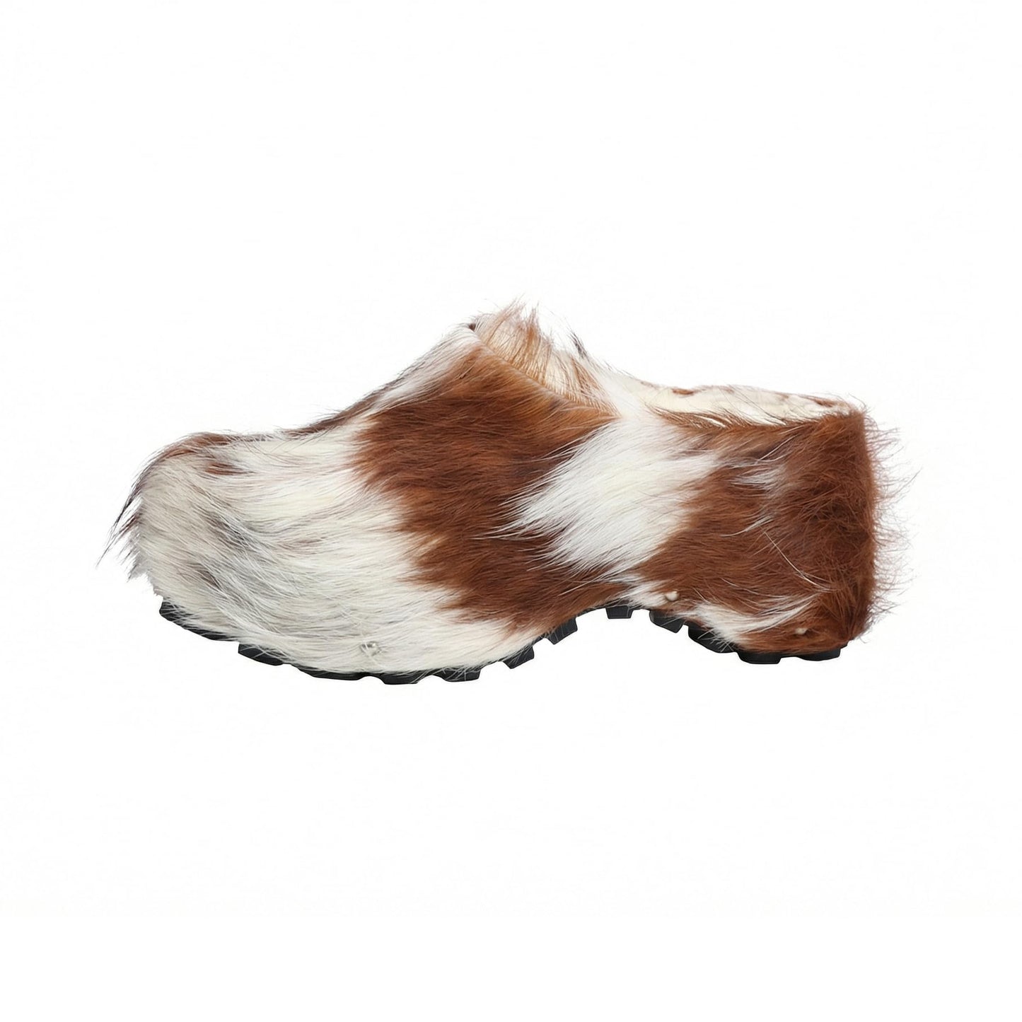 XOBZJH Women's Luxury Natural Cowhide Hair Platform Clogs – Western Retro Slip-On Mules with Zipper and Adjustable Buckle Strap – Handmade Rustic Cow Bone Back Hair Shoes with Arch Support