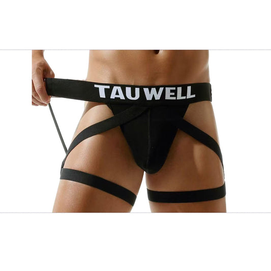 Kinizpl Mens Jockstrap Underwear Wide Belt Athletic Supporter for Men Thongs Sport Underwear Jock Strap Black