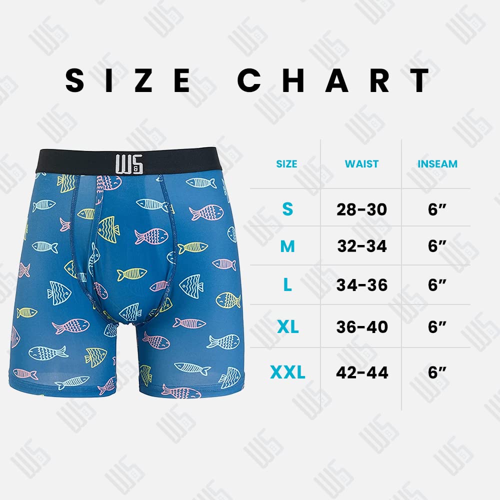 Warriors & Scholars Chafe Safe Pouch Boxer Briefs For Men Pack Of 6, Ultra Soft, Breathable Quick Dry, Moisture-Wicking, Buldge Enhancing Mens Underwear, AM95 L