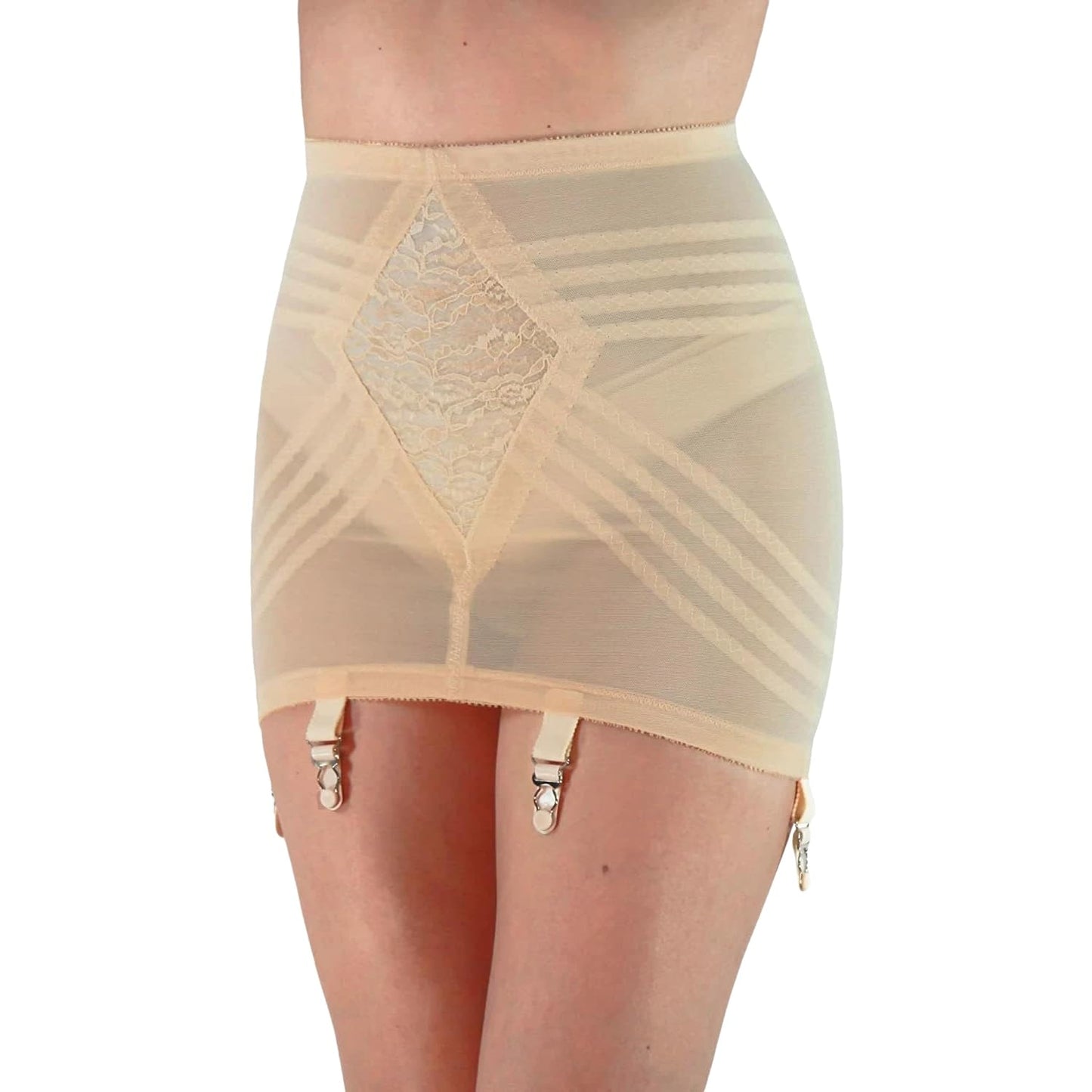 Rago Style 1359 | Open Bottom Girdle Firm Control | XS–8X | Made in USA | Waist, Hip & Tummy Shaper | Six Garters | Beige/S/26