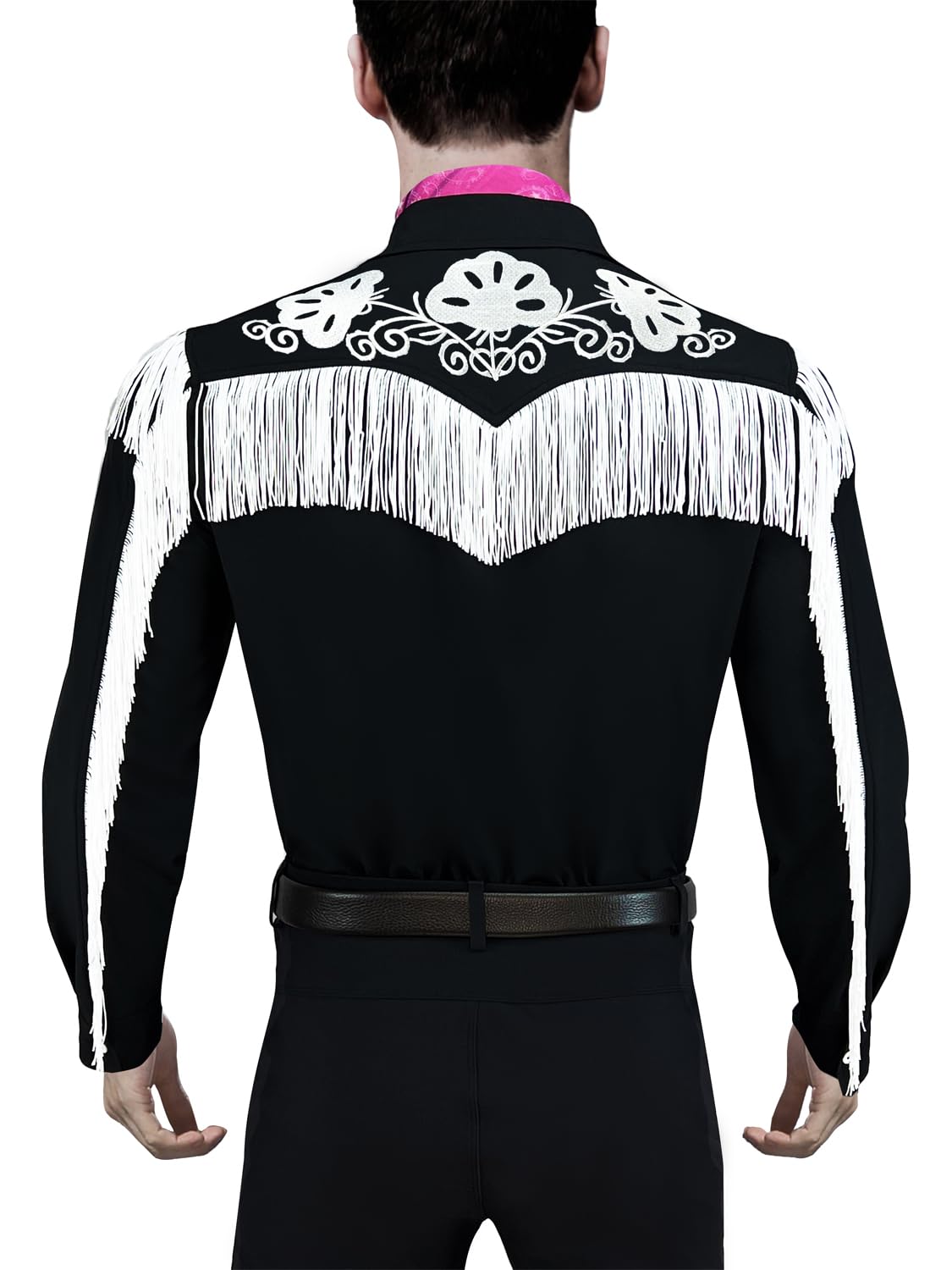Cowboy Costume With Scarf Western Long Sleeve Fringe Shirt Halloween Cosplay For Mens Boys-X-Large