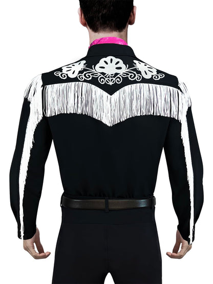 Cowboy Costume With Scarf Western Long Sleeve Fringe Shirt Halloween Cosplay For Mens Boys-X-Large