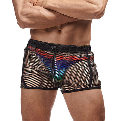 FIROTTII Mens Mesh Shorts Sexy Boxers See Through Boxers for Men Black