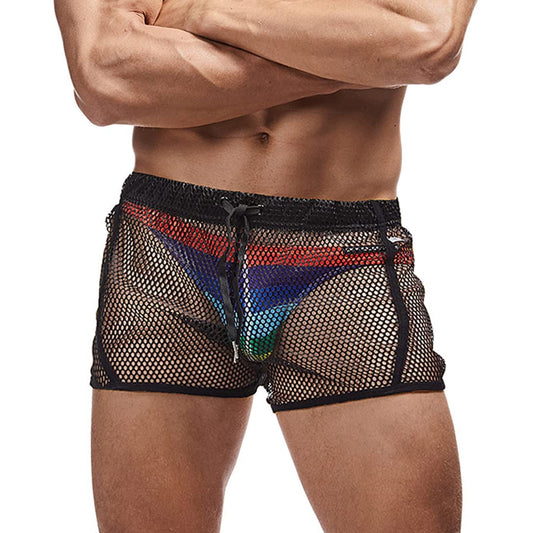 FIROTTII Mens Mesh Shorts Sexy Boxers See Through Boxers for Men Black