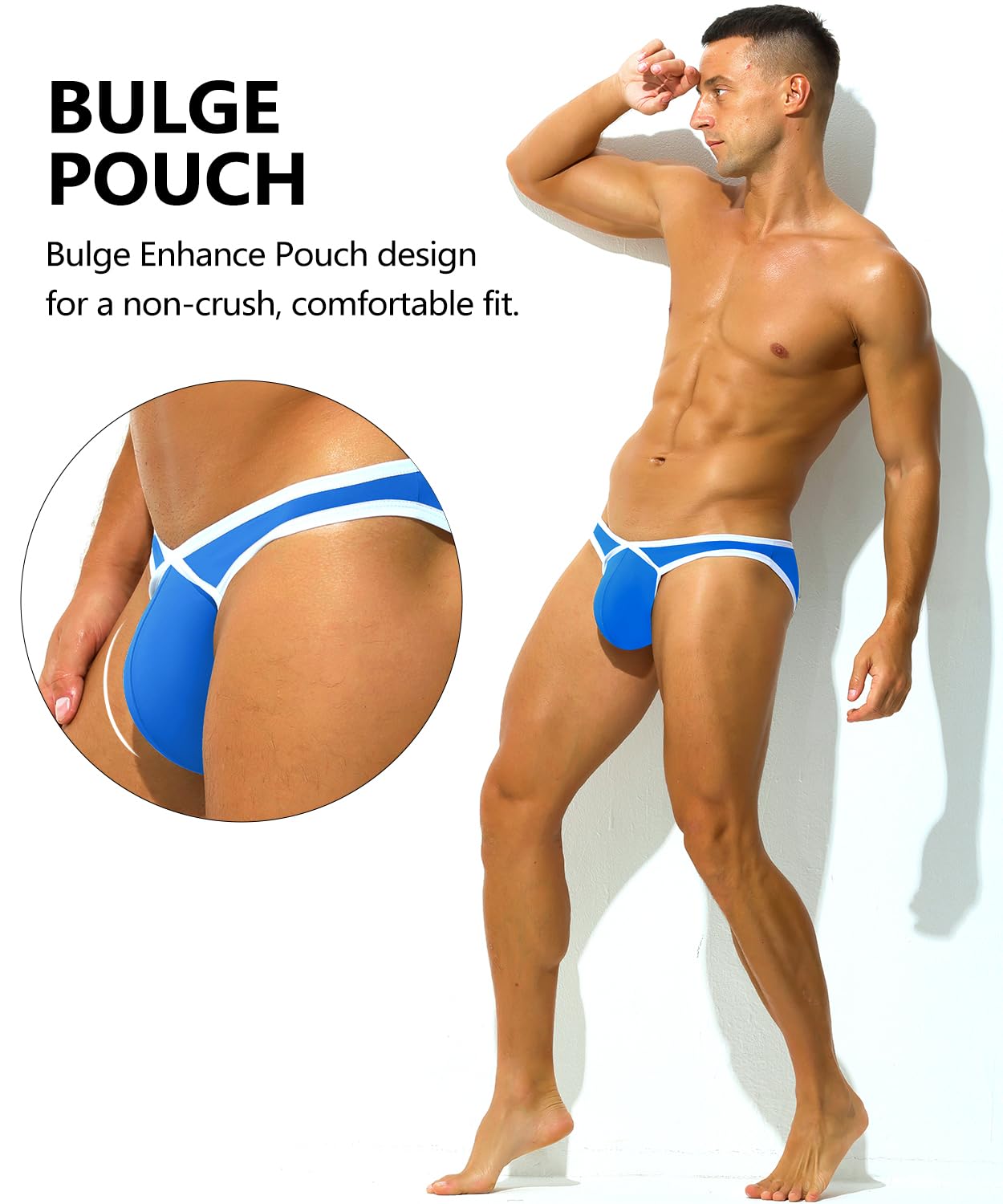 PAIZH Mens Sexy Bulge Pouch Bikini Low Rise Soft Stretch Striped Briefs Underwear for Male 3Pack Yellow Grey Blue M