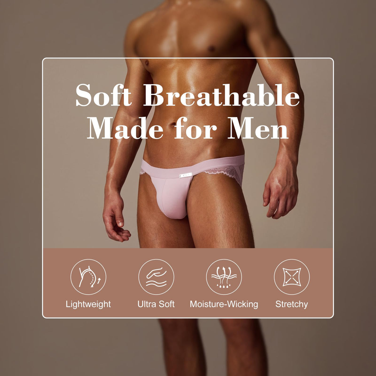 BSZN Men's Lace Side Jockstrap, Dawn Rose Pink