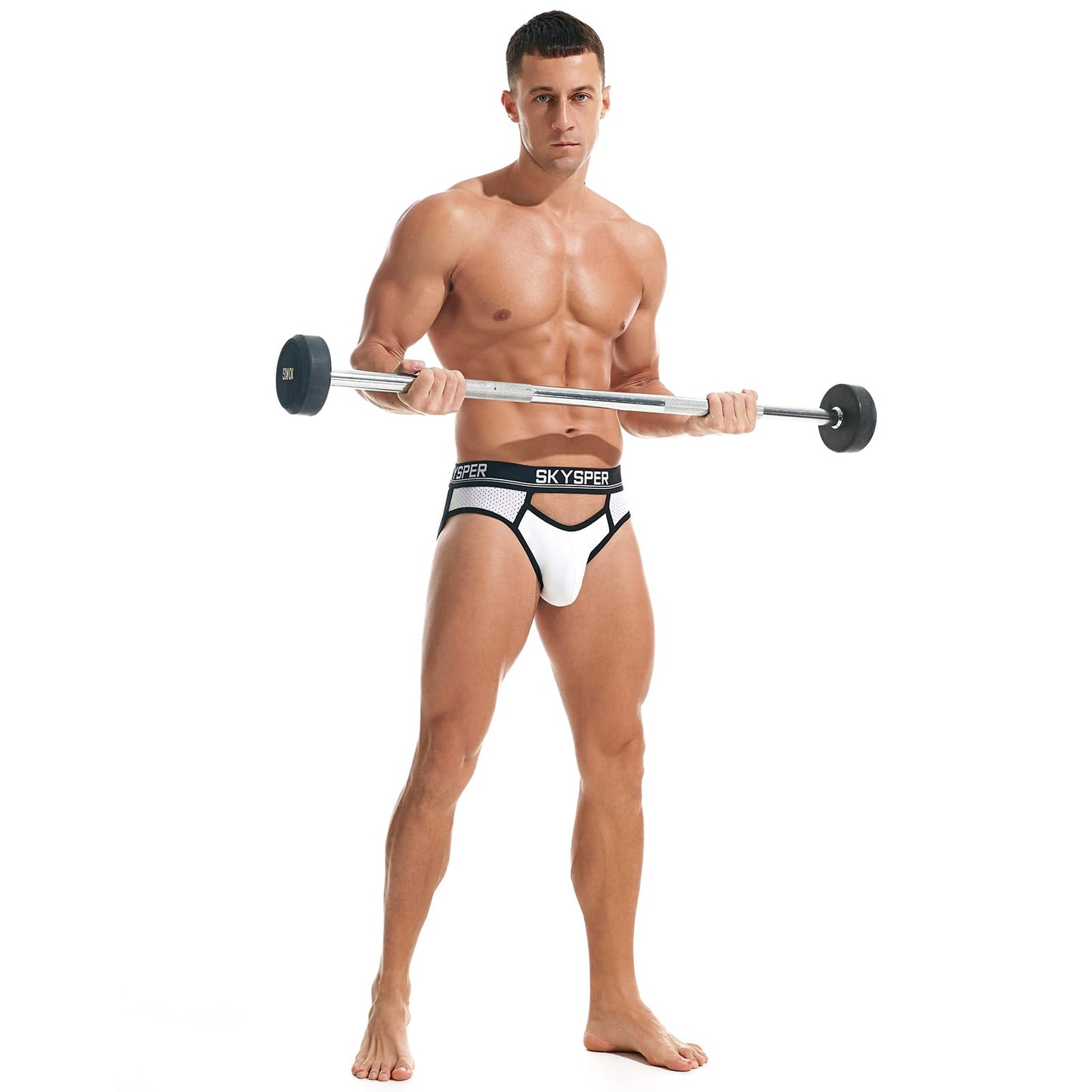 SKYSPER Men's Jock Strap Athletic Supporter For Men Sexy Jockstrap Male Underwear, 25SK-White, Large