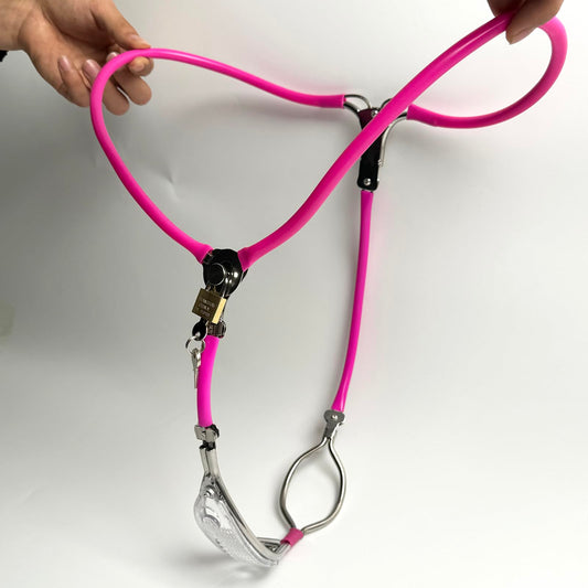 Female Chastity Belt Stainless Steel Transparent Visual Invisible Underwear Belt Lockable Pants with Defecation Hole BDSM (Pink 60-90cm)