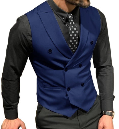 Enliflux Men's Peak Lapel Double Breasted Suit Vests Casual Business Vests Slim Fit Waistcoat For Wedding Groom Dating