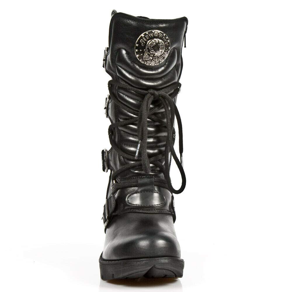 New Rock Boots TR003-S1 Ladies Metallic Black Leather Biker Heel Goth Punk Shoes Ankle Fashion Boots 38