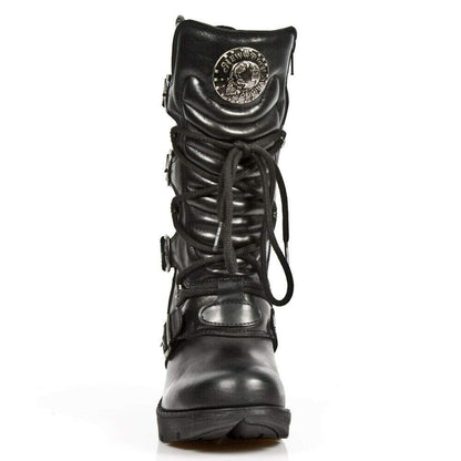 New Rock Boots TR003-S1 Ladies Metallic Black Leather Biker Heel Goth Punk Shoes Ankle Fashion Boots 38