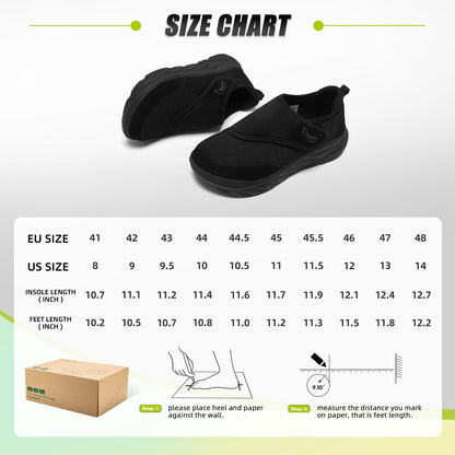 Men's Orthopedic Diabetic Extra Wide Walking Shoes: Stylish Fit Arch Support Neuropathy Orthotics Flat Feet Sneakers, Plantar Fasciitis Standing Driving Breathable Slip On Loafers Black Size 11
