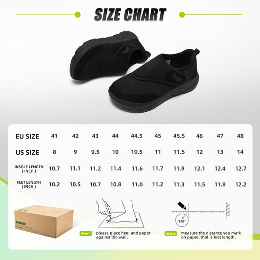 Men's Orthopedic Diabetic Extra Wide Walking Shoes: Stylish Fit Arch Support Neuropathy Orthotics Flat Feet Sneakers, Plantar Fasciitis Standing Driving Breathable Slip On Loafers Black Size 11