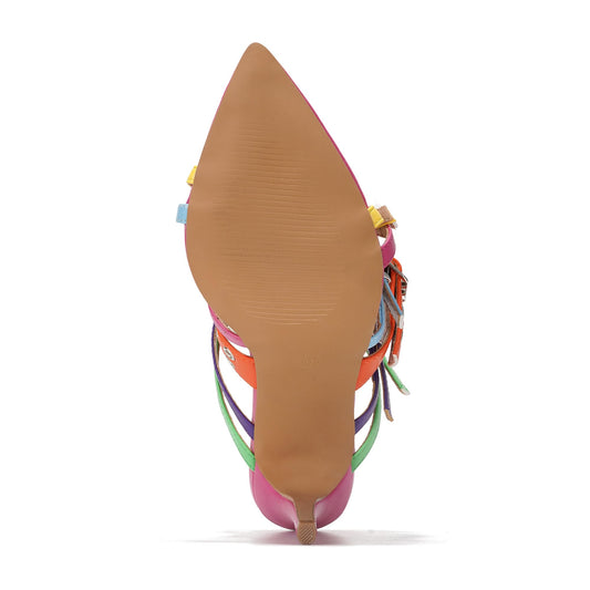 Cape Robbin Women's Slip On Stiletto Heels - 3.75 Inch Pointy Toe High Heels for Women - Dress Heels with Buckle Detail - Lightly Cushioned Comfortable Heeled Mules (Rasia-2) Multi 8