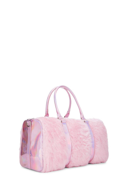 Dolls Kill Shagadelic Weekender by Sugar Thrillz - Pink Faux Fur Bag With Adjustable Straps, Perfect for Travel