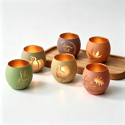 Thanksgiving Votive Candle Holder Set of 6 for Fall Table Centerpiece Decor